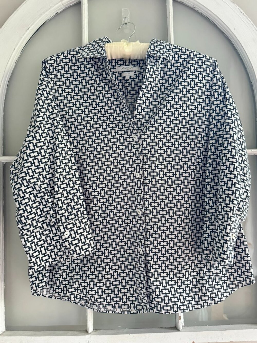 Foxcroft NYC Shirt Womens XL Black & White Chain Print - Easy Care No Iron